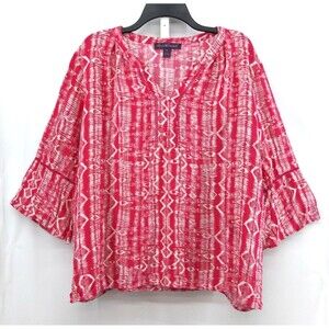Gloria Vanderbilt Shirt Womens Size XXL Pink V-Neck 3/4 Sleeve Pullover Top
